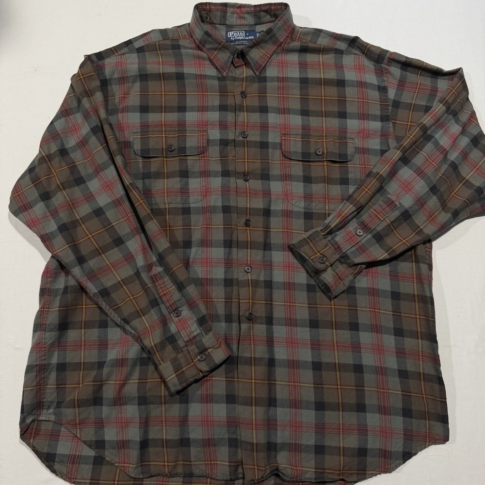 Vintage Polo Ralph Lauren Benford Cotton Wool Plaid Flannel Shirt Mens XXL 2XL
